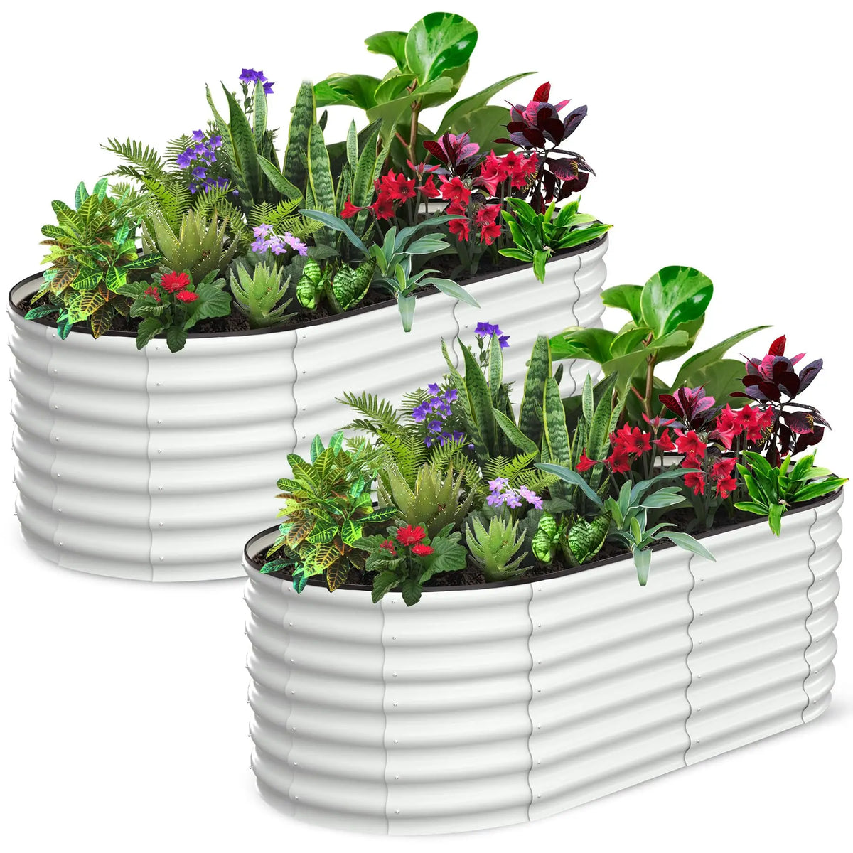 2-Pack Oval Galvanized Steel Raised Garden Bed Open Base Safety Edge Metal Planter Box Raised Beds for Vegetables Flowers Herbs