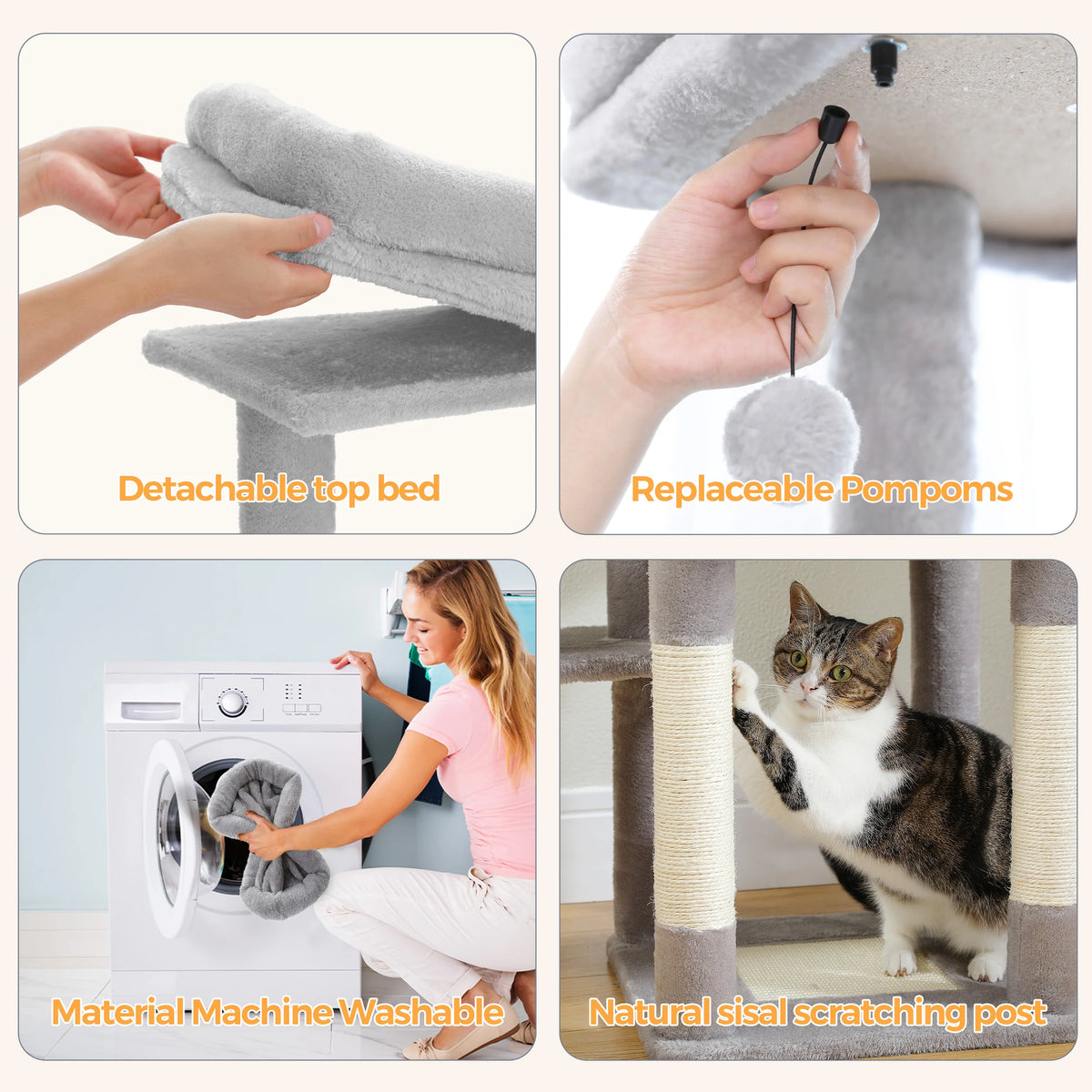 Multi-Level Cat Tree with Scratching Post Hammock Large Perches Hanging Balls Tall Cat Tower for Indoor Spacious Cat Condo House