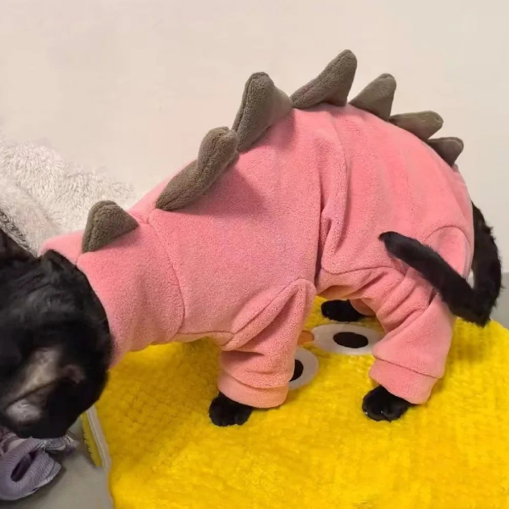 Dinosaur Shape Fleece Sweatshirt for Cats in Winter Cute Cartoon 4-legged Warm Purple Blue Coat for Sphynx Cat Soft Jumpsuit