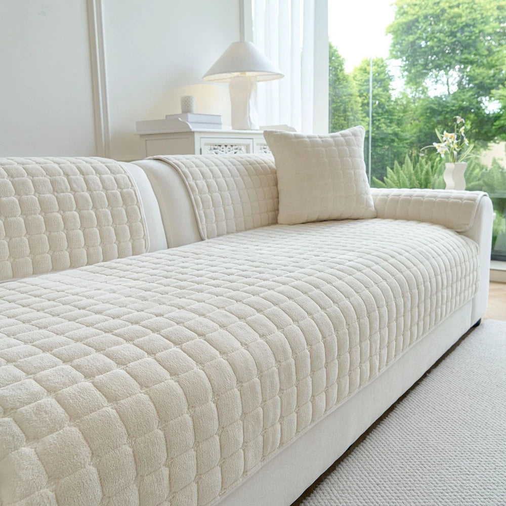 Soft Flannel Sofa Cover Non-Slip Quilted Furniture Protector Cushion for Living Room Couch Cover Warm Sofa Towel 1 Seat Pad