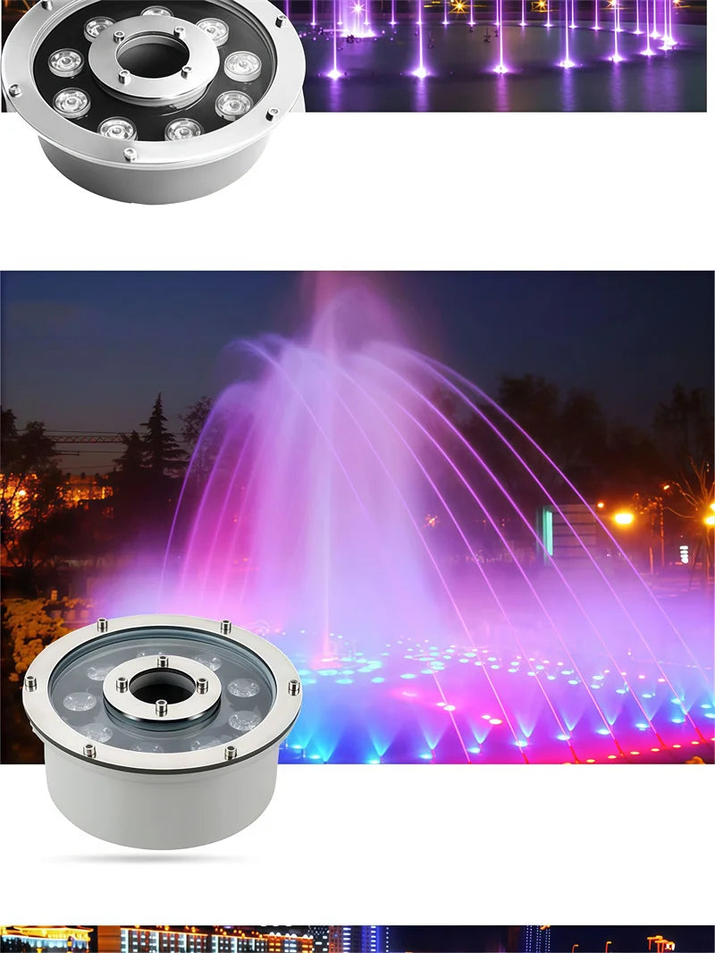 Fountain Light Colorful Underwater Light Waterfall Fountain LED Waterproof IP68 6W/9W/12W Swimming Pool Landscape Lamp 12V/24V