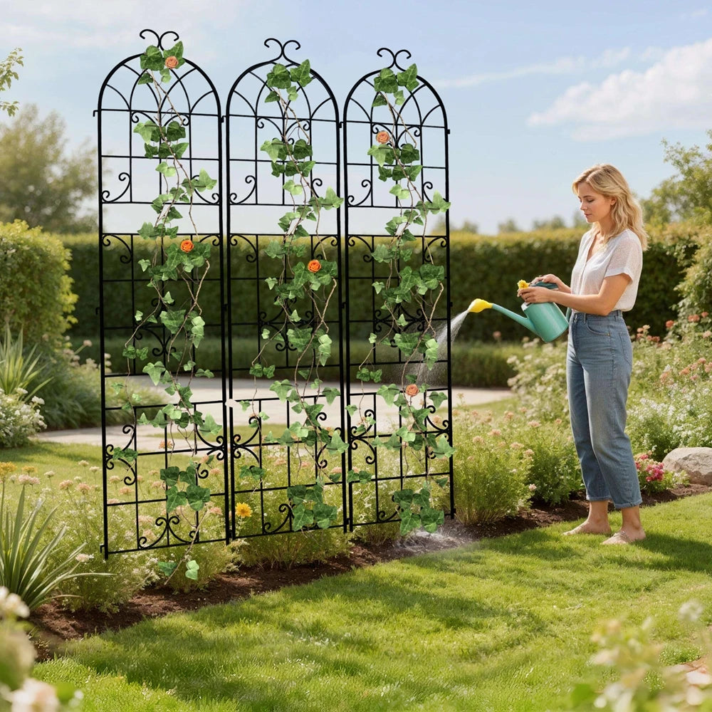 3 Packs Tall Metal Garden Trellis for Climbing Plants Vegetables Vines Rustproof Outdoor Plant Support Fences