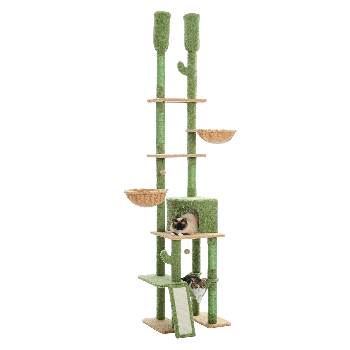 Cactus Cat Tree Floor to Ceiling Cat Tower with Sisal Scratching Post,Comfortable Hammock for Multi-Cat Homes,Cat Accessories