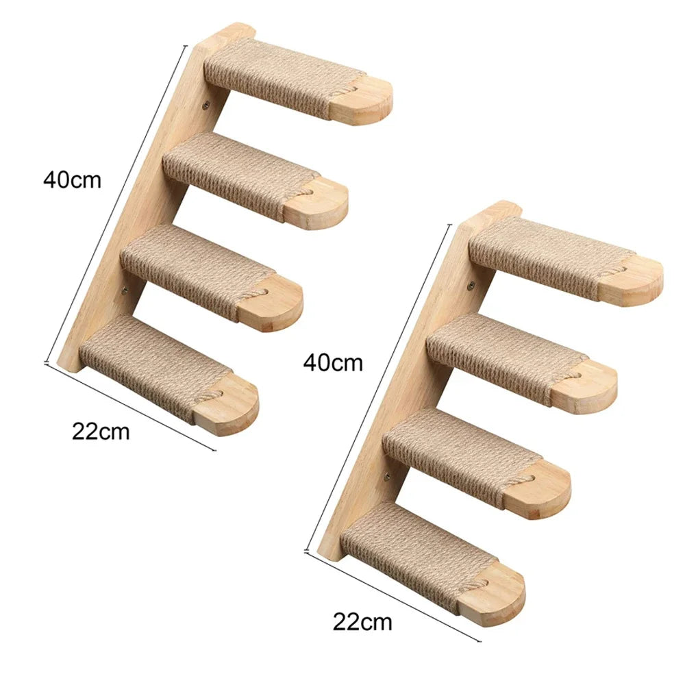 Cat Climbing Shelves Wall Mounted Cat Tree Wooden Furniture Scratcher Jumping Platform Rope Ladder Cat Sleeping and Playing