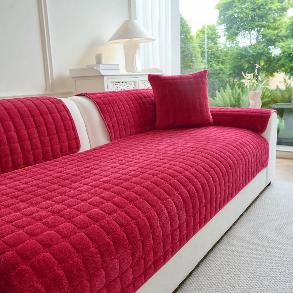 Soft Flannel Sofa Cover Non-Slip Quilted Furniture Protector Cushion for Living Room Couch Cover Warm Sofa Towel 1 Seat Pad