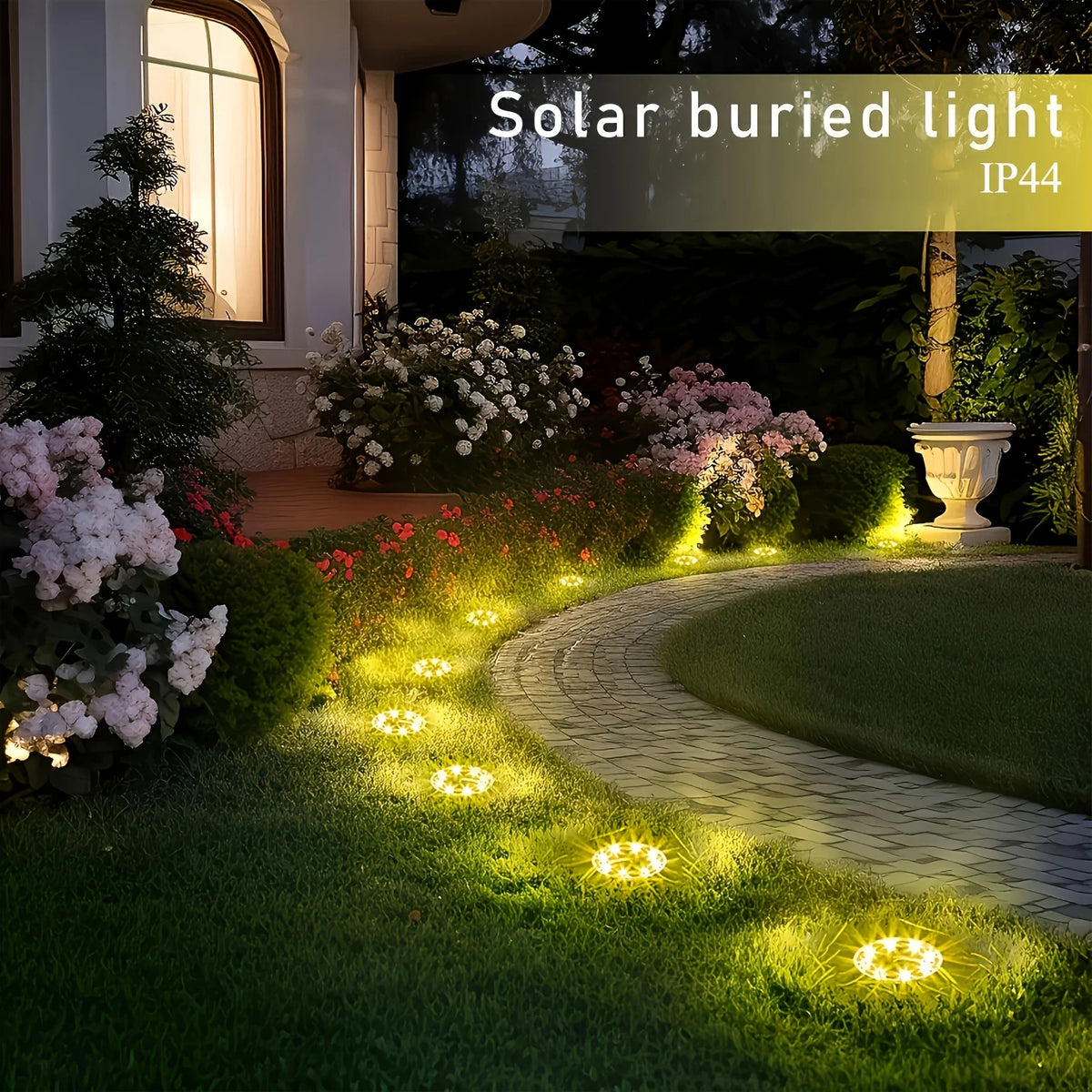 10pcs Solar Ground Light Outdoor Waterproof 8LED Disk Light for Garden Pathway Yard Driveway Landscape Decorative In-ground Lamp