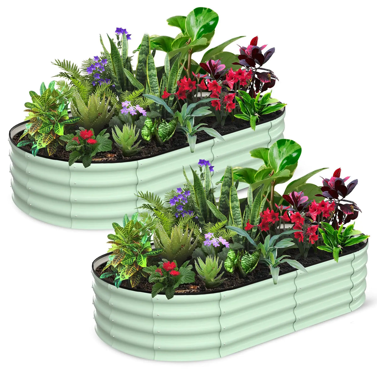 2-Pack Oval Galvanized Steel Raised Garden Bed Open Base Safety Edge Metal Planter Box Raised Beds for Vegetables Flowers Herbs