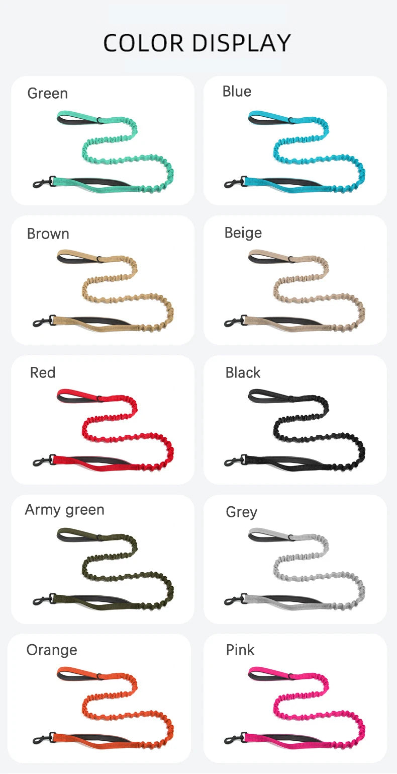 High Elasticity Double Handle Dog Tactical Leash Explosion-proof No Tangle Outdoor Training Walking Nylon Dog Leashes Dogs Items