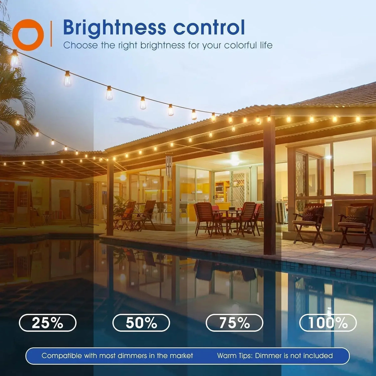 150FT LED Outdoor String Lights Waterproof Patio Lights Shatterproof ST38 Replaceable Bulbs Dimmable Outside Hanging Lights