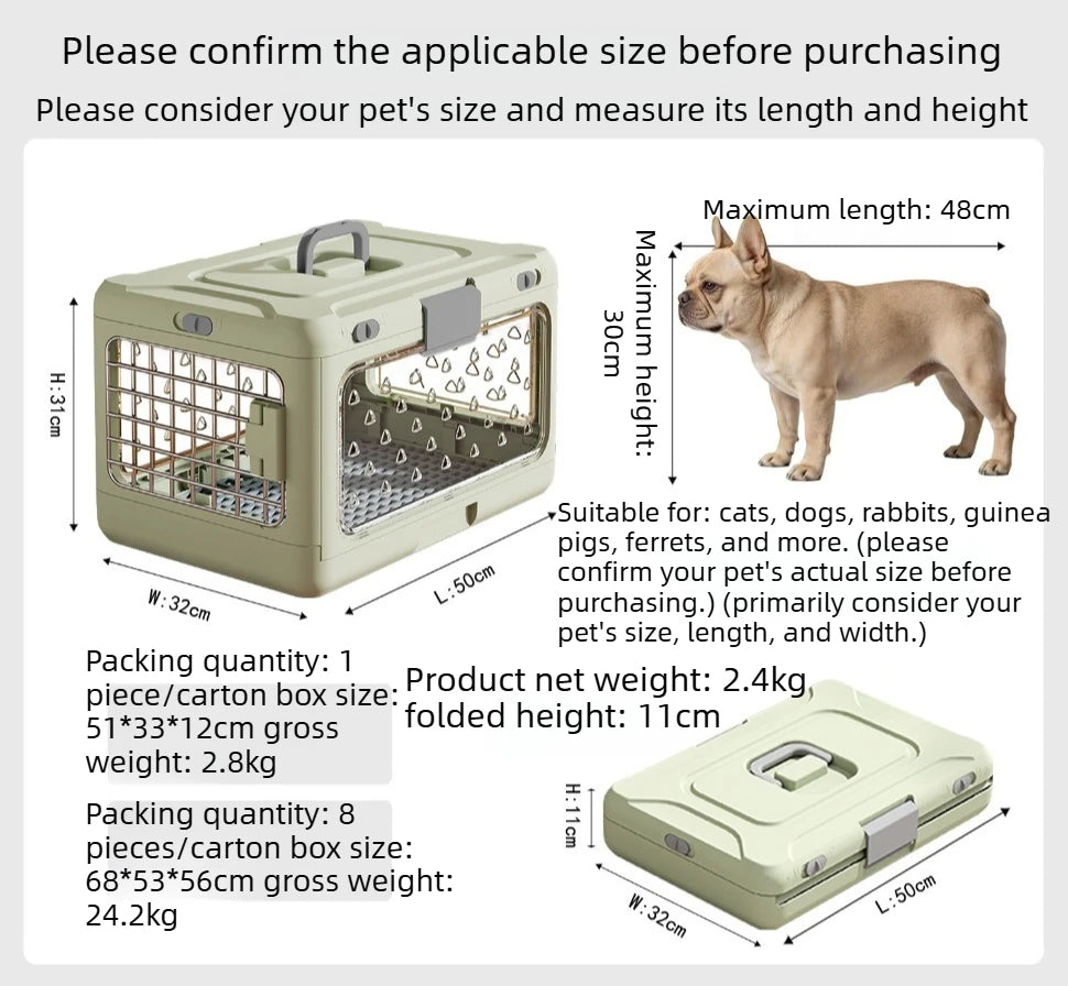 Portable Cat Carrier Pet Airline Crat Foldable Cat Kennel Dog Suitcase Outdoor Car Carry Box Dog Crate for Small Dog Pet Carrier