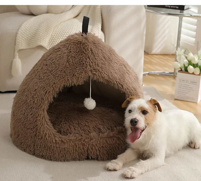 2026 Winter Soft Warm Pet Basket Cozy Kitten Lounger Cushion Velvet Pet House Tent Mat Foldable Washable Small Dog Sleeping Bed