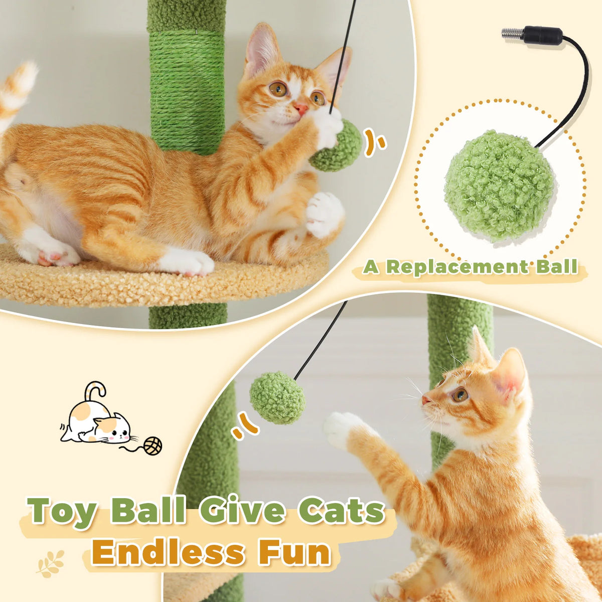 Cactus Cat Tree Floor to Ceiling Cat Tower with Sisal Scratching Post,Comfortable Hammock for Multi-Cat Homes,Cat Accessories