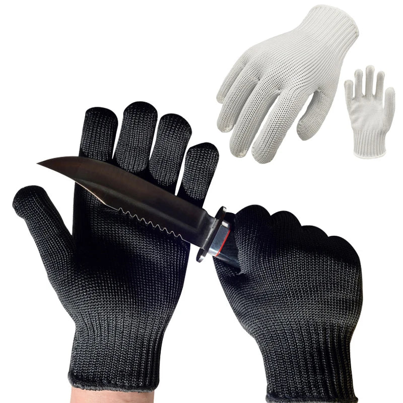 1Pair Black Level 5 Anti-cut Glove Safety Cut Proof Stab Resistant Wire Metal Work Gloves Garden Kitchen Household Safety Gloves