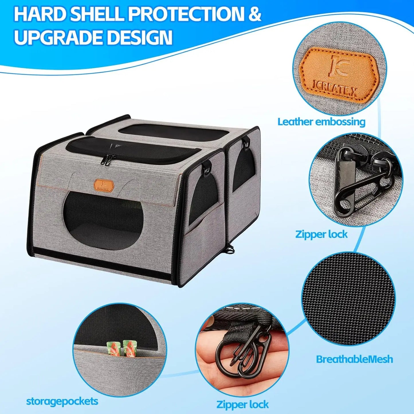 Large Cat Carrier with Litter Box for Car Travel, 2-in-1 Pet Carrier Bag for Long Distance, Collapsible Dog Crate