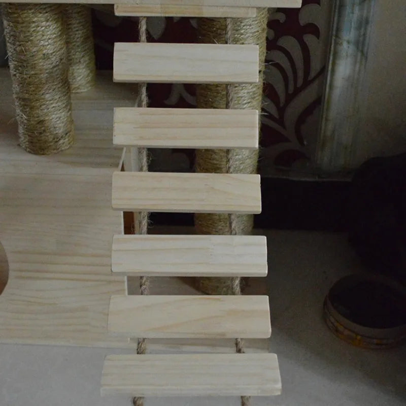 Pine Wooden Wall Mounted Cat Ladder Bridge Foldable Hanging Cat Ladder Rope Climbing Outside Cats Step Scratching Pet Supplies