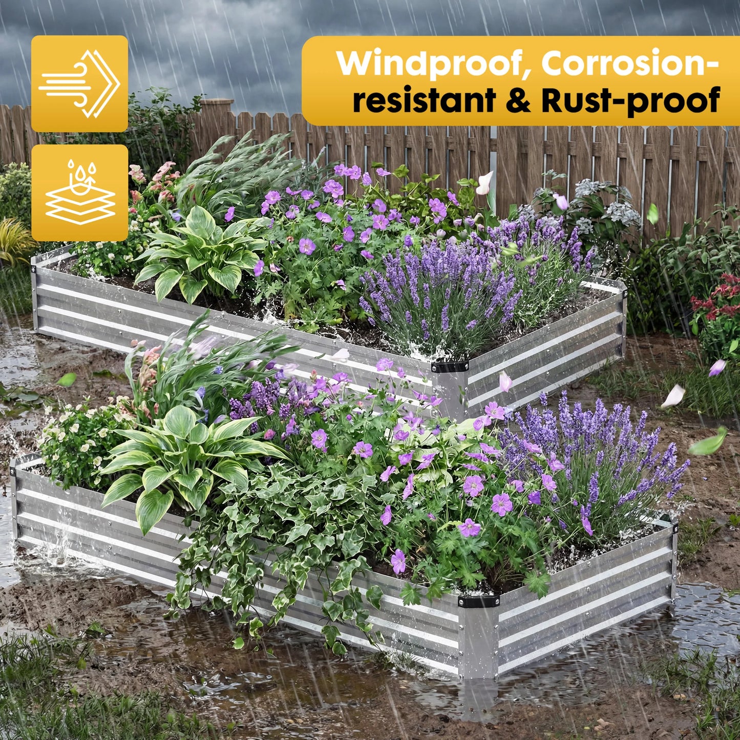 JHK 8x4x1ft Rectangular Outdoor Metal Garden Bed Planter Box Raised with Rust-Resistant Steel for Vegetables Flowers for Patio