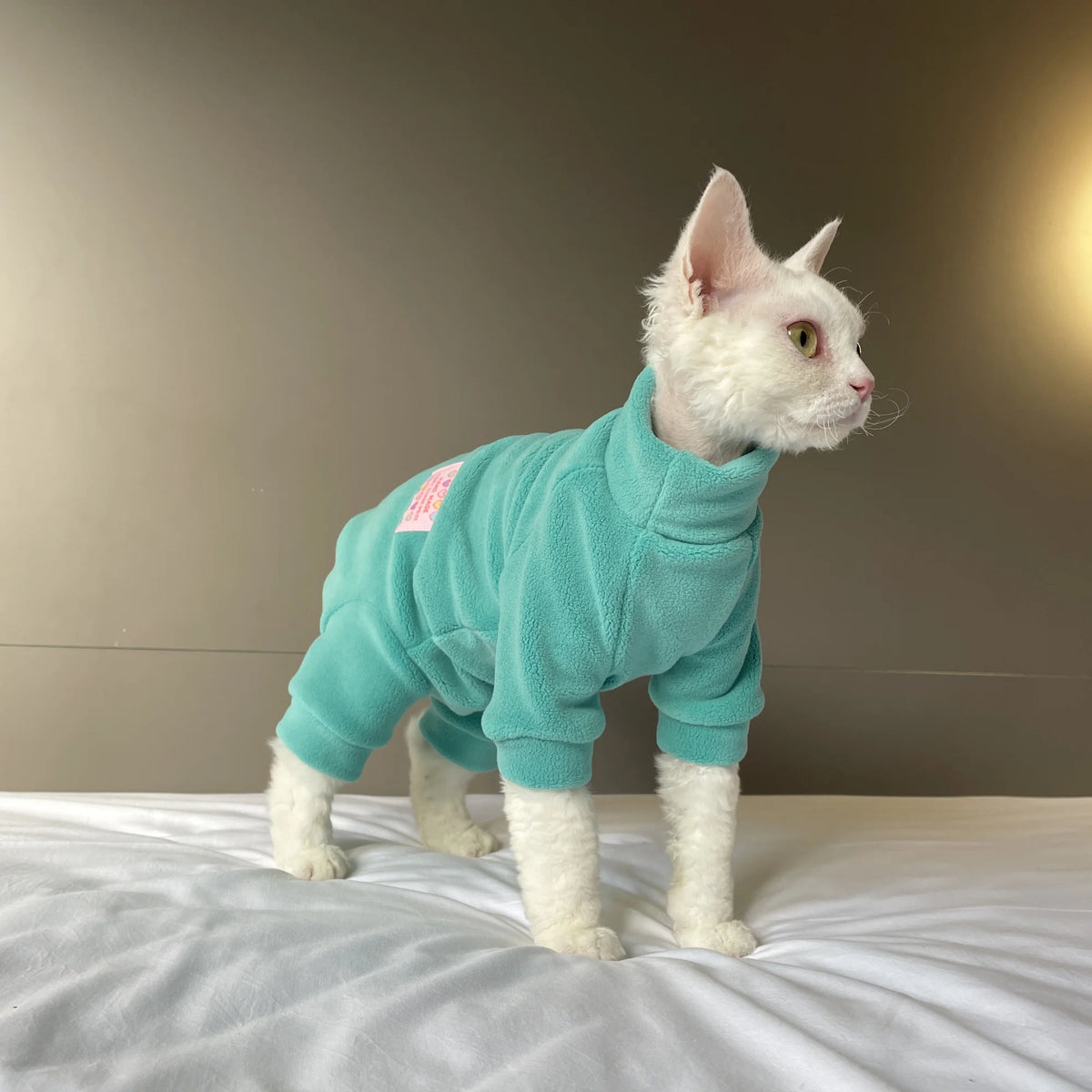Fleece Coat for Sphynx Cat Warm Sweatshirt 4-legged Jumpsuit for Kittens Dogs soft Loungewear for Male Cat Devon Rex Sweater