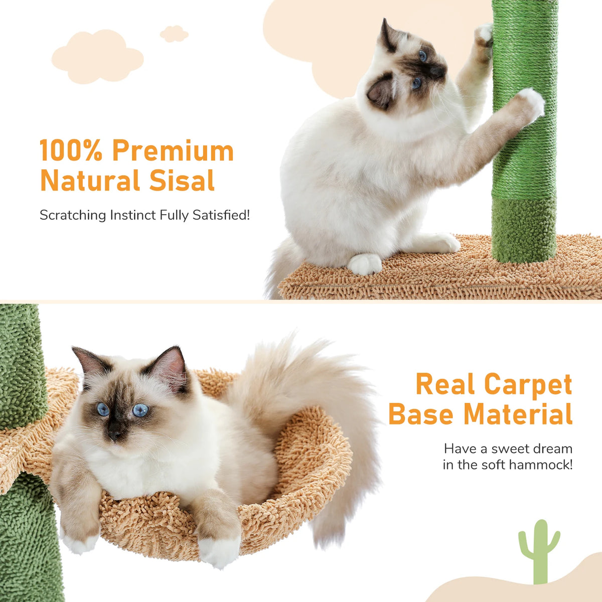 Cactus Cat Tree Floor to Ceiling Cat Tower with Sisal Scratching Post,Comfortable Hammock for Multi-Cat Homes,Cat Accessories