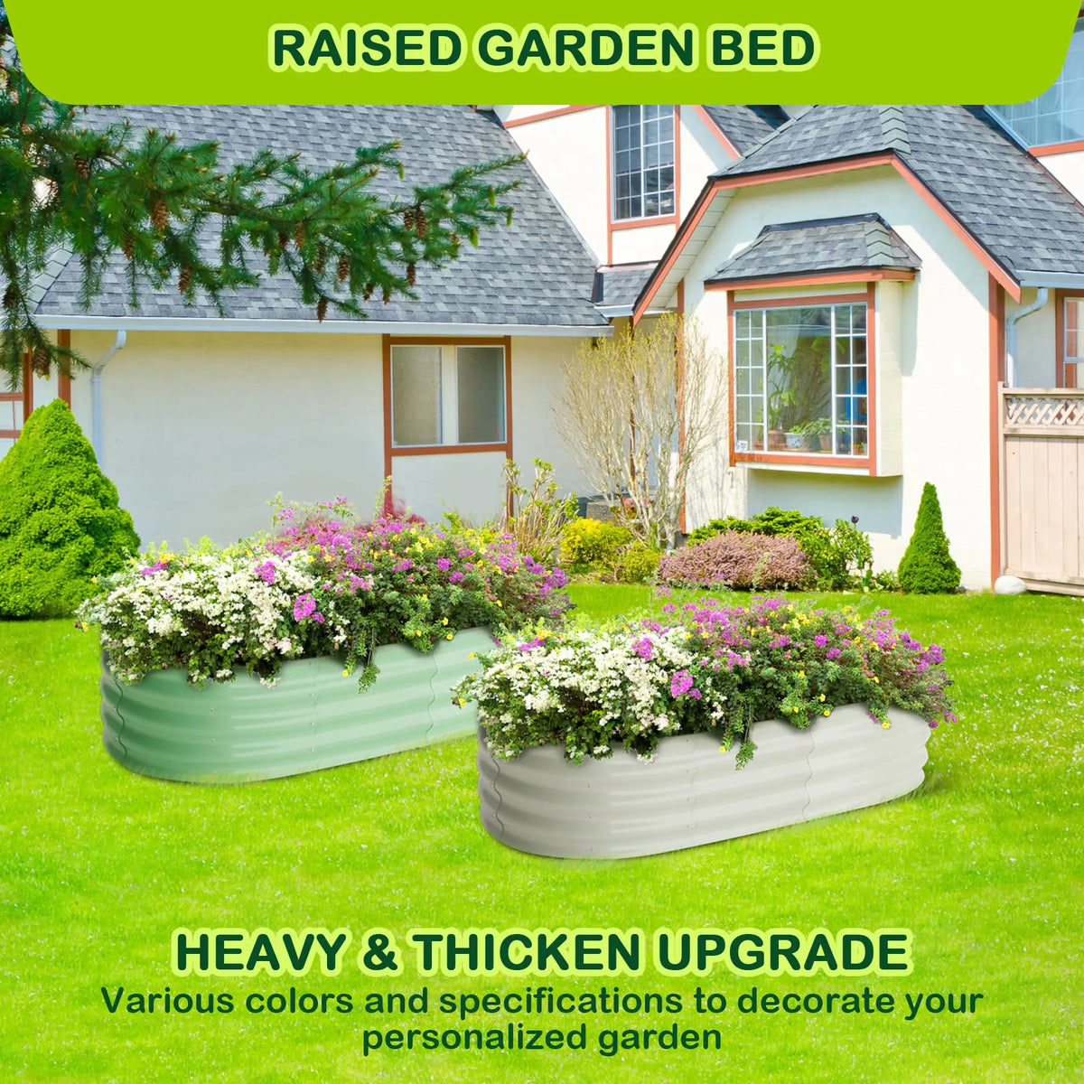 2-Pack Oval Galvanized Steel Raised Garden Bed Open Base Safety Edge Metal Planter Box Raised Beds for Vegetables Flowers Herbs
