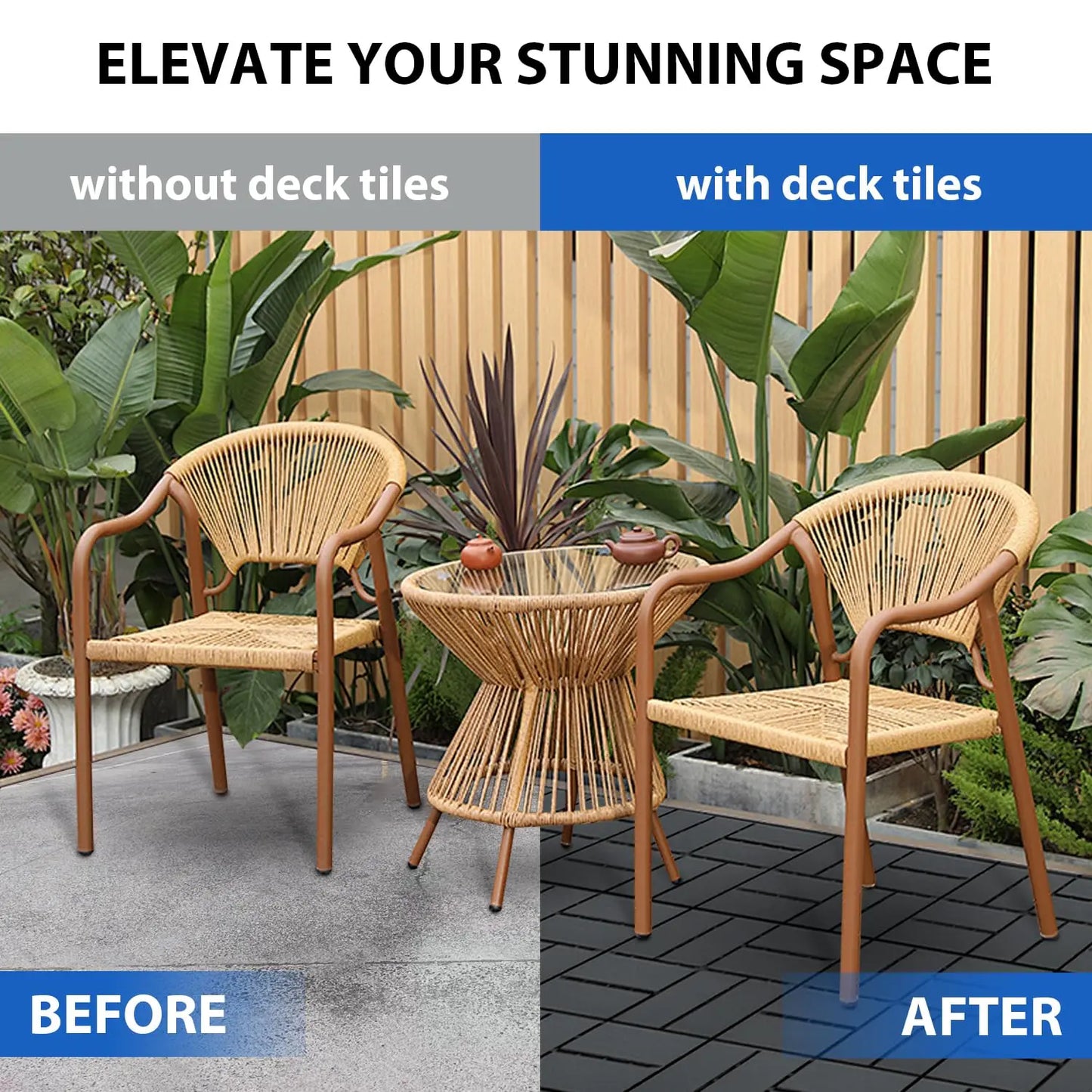 44-Piece Pack of Plastic Lock Floor Tiles, Lock Terrace Tiles, Ideal for Garden, Walkway, Balcony, Patio and Porch Decor