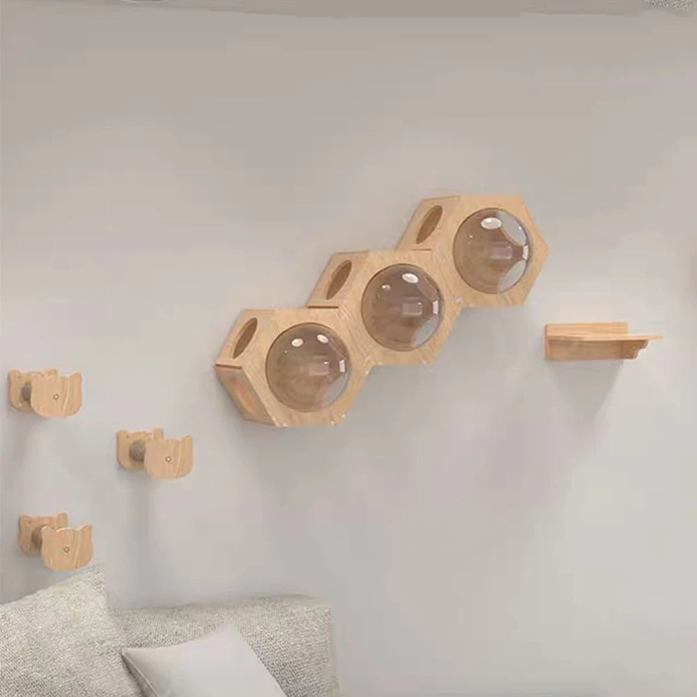 Cat Climbing Shelves Wall Mounted Cat Tree Wooden Furniture Scratcher Jumping Platform Rope Ladder Cat Sleeping and Playing