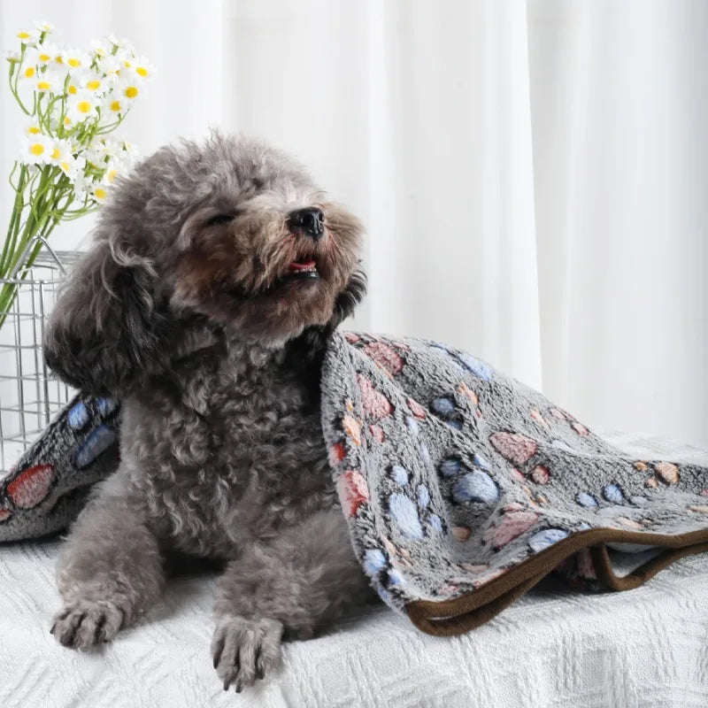 Soft Fluffy High Quality Pet Blanket Flannel Dog Sleeping Blanket Paw Print Pattern Pet Mat Warm Comfortable Blanket for Cat Dog