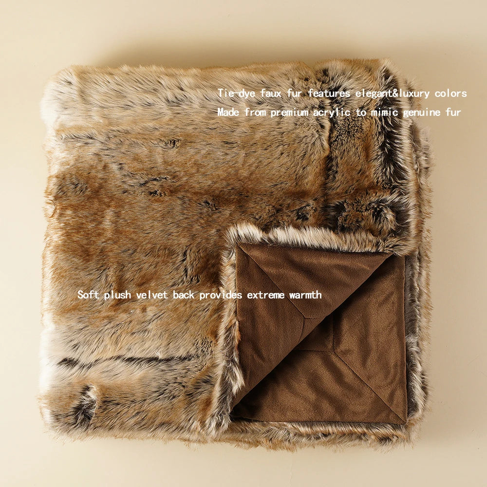 Battilo Brown Faux Fur Blanket Luxury Fluffy Plaid Throw Blanket Winter Thick Warm Plush Blanket Fur Throws for Bedroom Decor