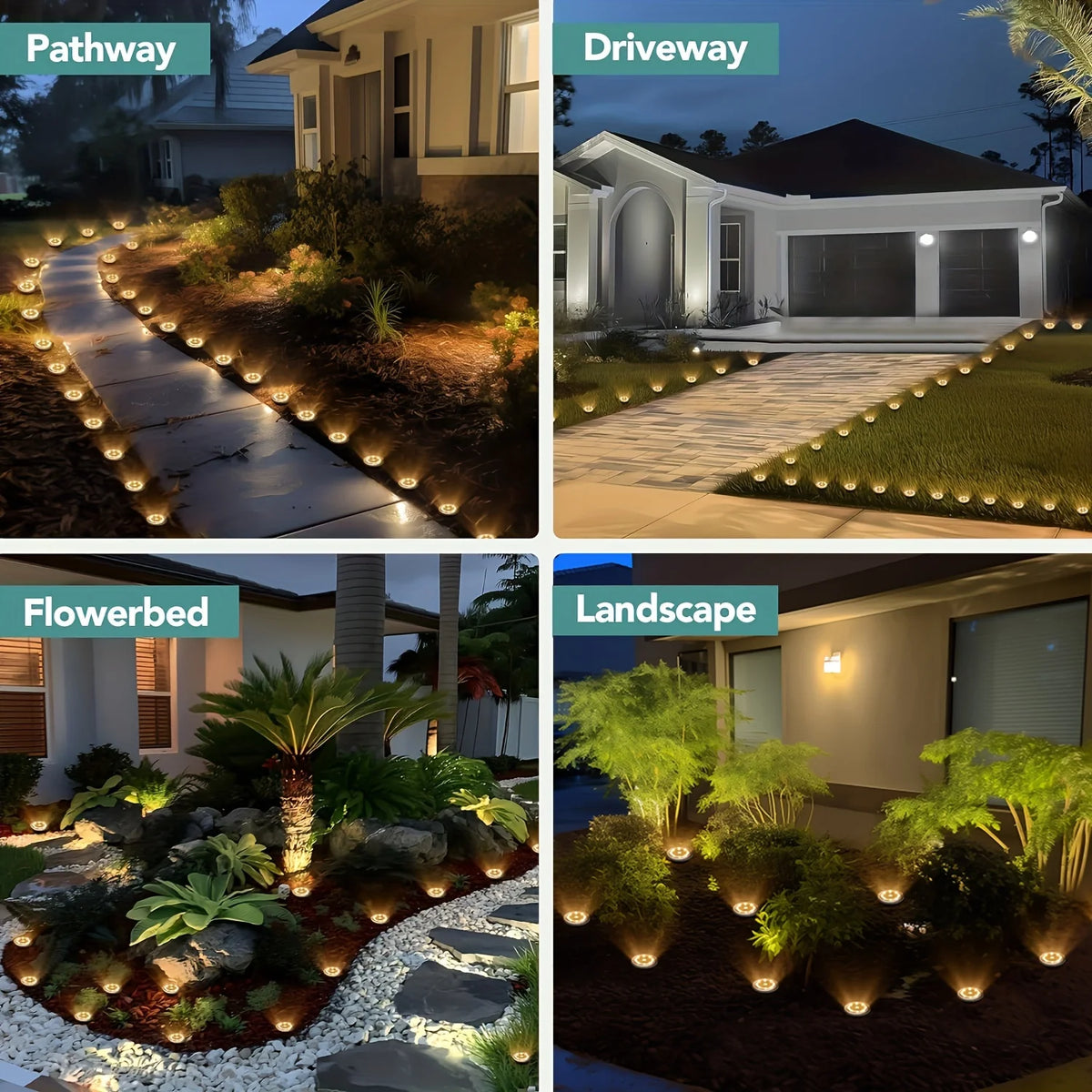10pcs Solar Ground Light Outdoor Waterproof 8LED Disk Light for Garden Pathway Yard Driveway Landscape Decorative In-ground Lamp