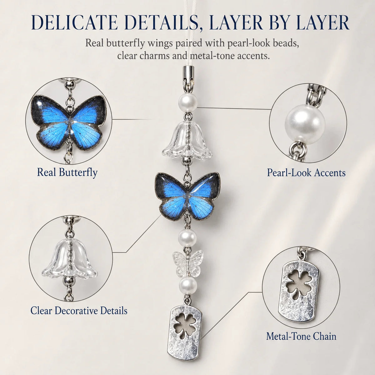 Real Butterfly Specimen Wind Chime, Blue Butterfly Hanging Decor, Nature-Inspired Ornament for Home & Gift