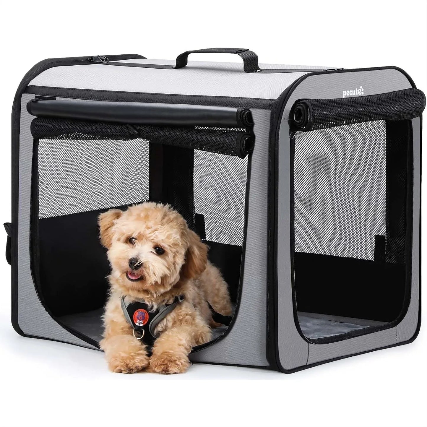Dog Car Carrier Light Weight 24x17.7x20.5in, Foldable Pet Crate for Travel, Portable & Breathable with Curtain