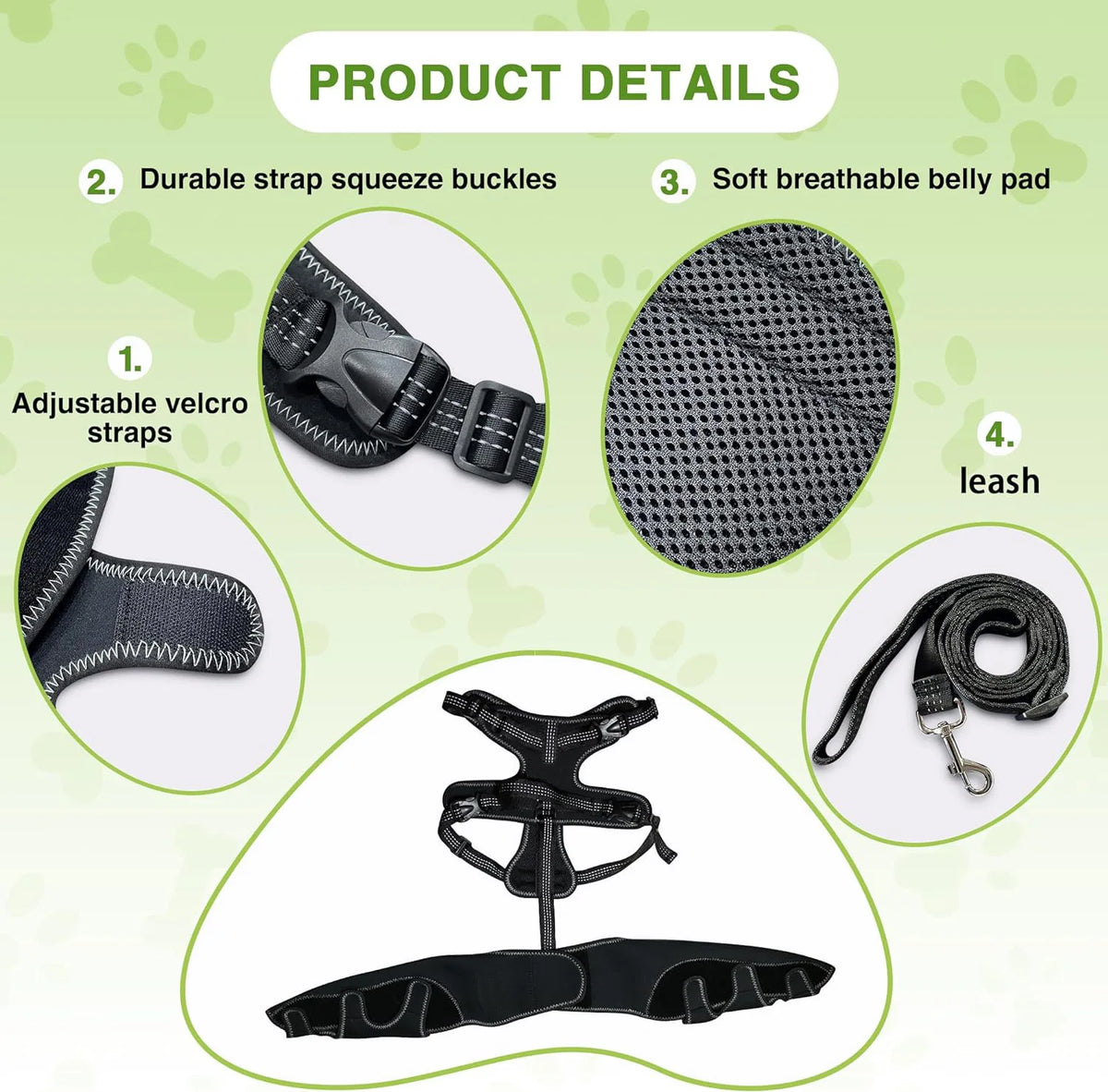 Dog Knee Brace Support for Hind Leg with Traction Rope, Adjustable Design For Joint Pain- Right Rear Leg with Integreted Harness