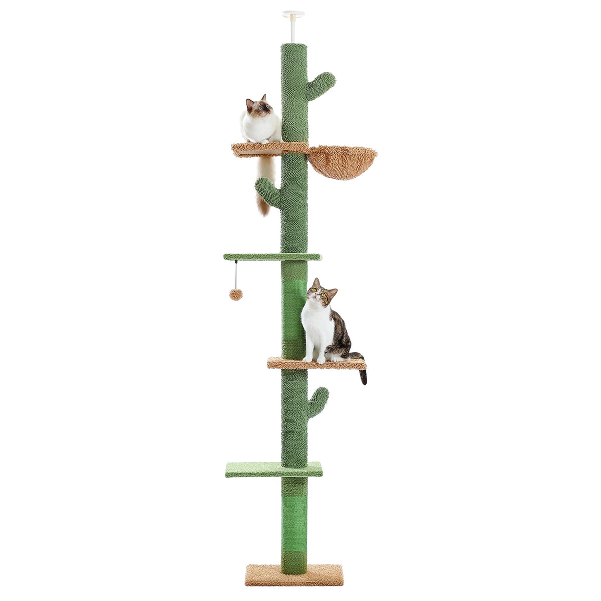 Cactus Cat Tree Floor to Ceiling Cat Tower with Sisal Scratching Post,Comfortable Hammock for Multi-Cat Homes,Cat Accessories