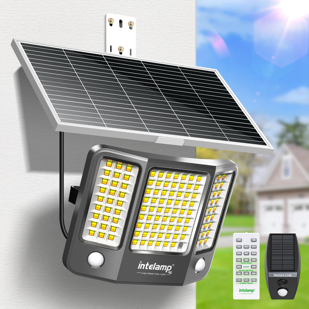 intelamp Long Life 20000mah High Bright Outdoor Solar Flood Light With Super Large Solar Panel 3 Color Mode For Garden Yard Path