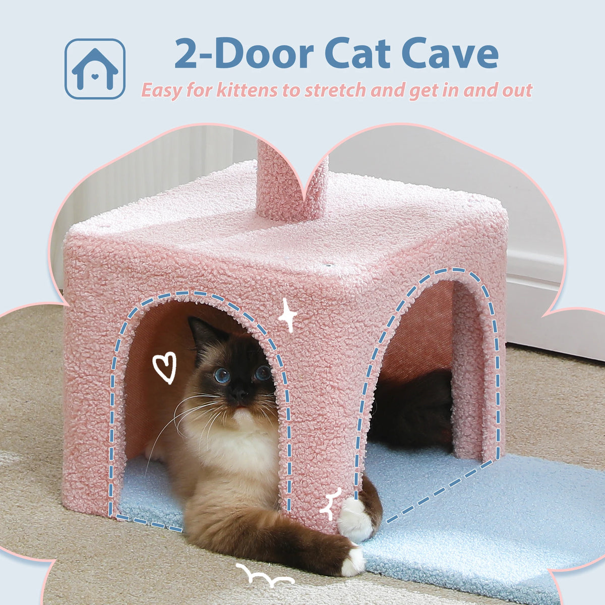 Flower Cat Tree with Large Metal Frame Hammock Cute Cat Tower with Sisal Scratching Posts for Small Indoor Cats with Pink Perch