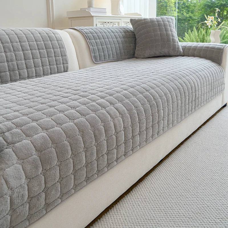 Soft Flannel Sofa Cover Non-Slip Quilted Furniture Protector Cushion for Living Room Couch Cover Warm Sofa Towel 1 Seat Pad