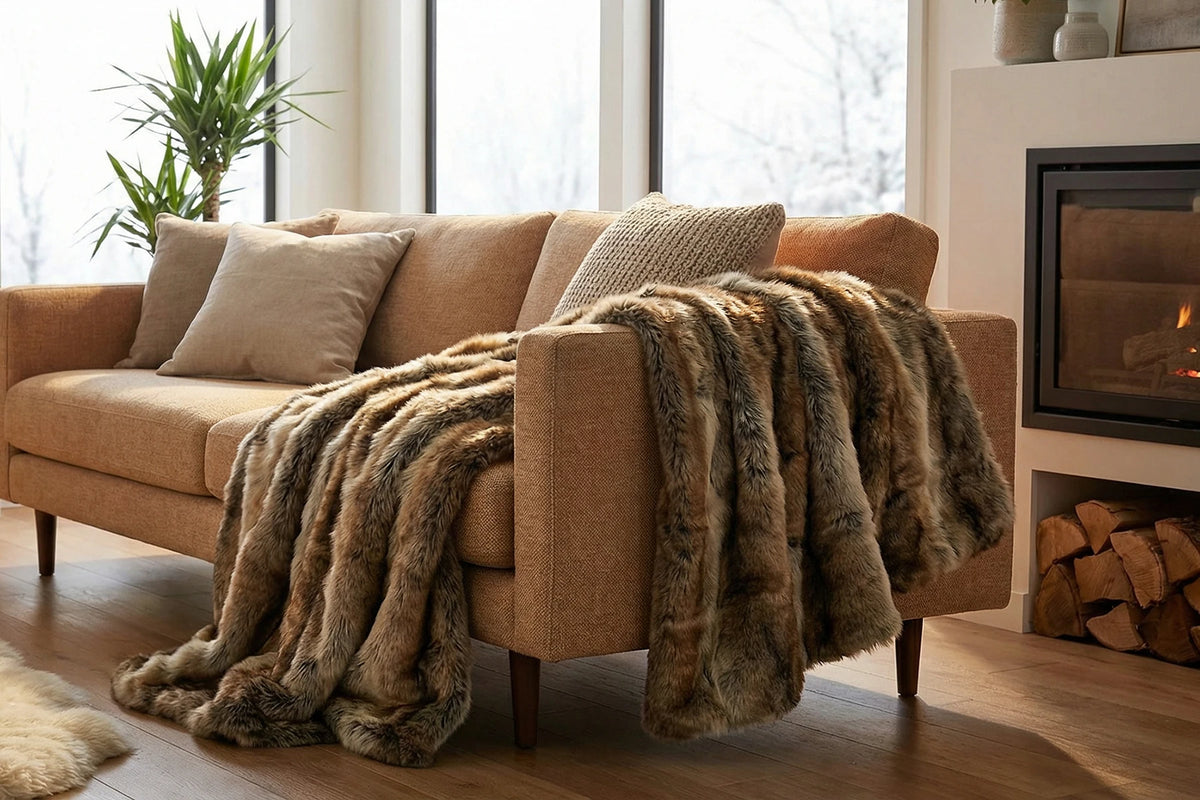 Battilo Brown Faux Fur Blanket Luxury Fluffy Plaid Throw Blanket Winter Thick Warm Plush Blanket Fur Throws for Bedroom Decor