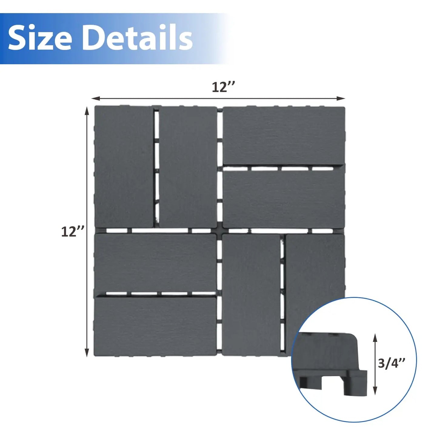 44-Piece Pack of Plastic Lock Floor Tiles, Lock Terrace Tiles, Ideal for Garden, Walkway, Balcony, Patio and Porch Decor