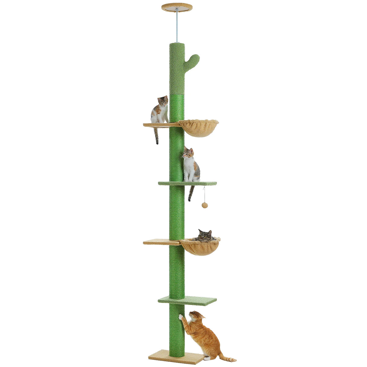 Cactus Cat Tree Floor to Ceiling Cat Tower with Sisal Scratching Post,Comfortable Hammock for Multi-Cat Homes,Cat Accessories