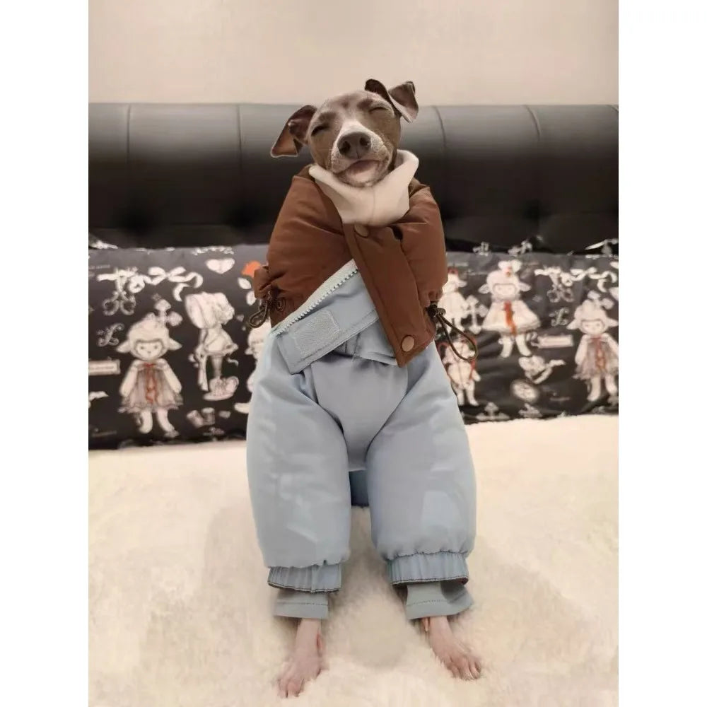 Thicken Pet Dog Parkas Coat,Four Legs Puppy Jumpsuit - High Neck Design & Double Sides Wearing, Whippet Greyhound Winter Outfits