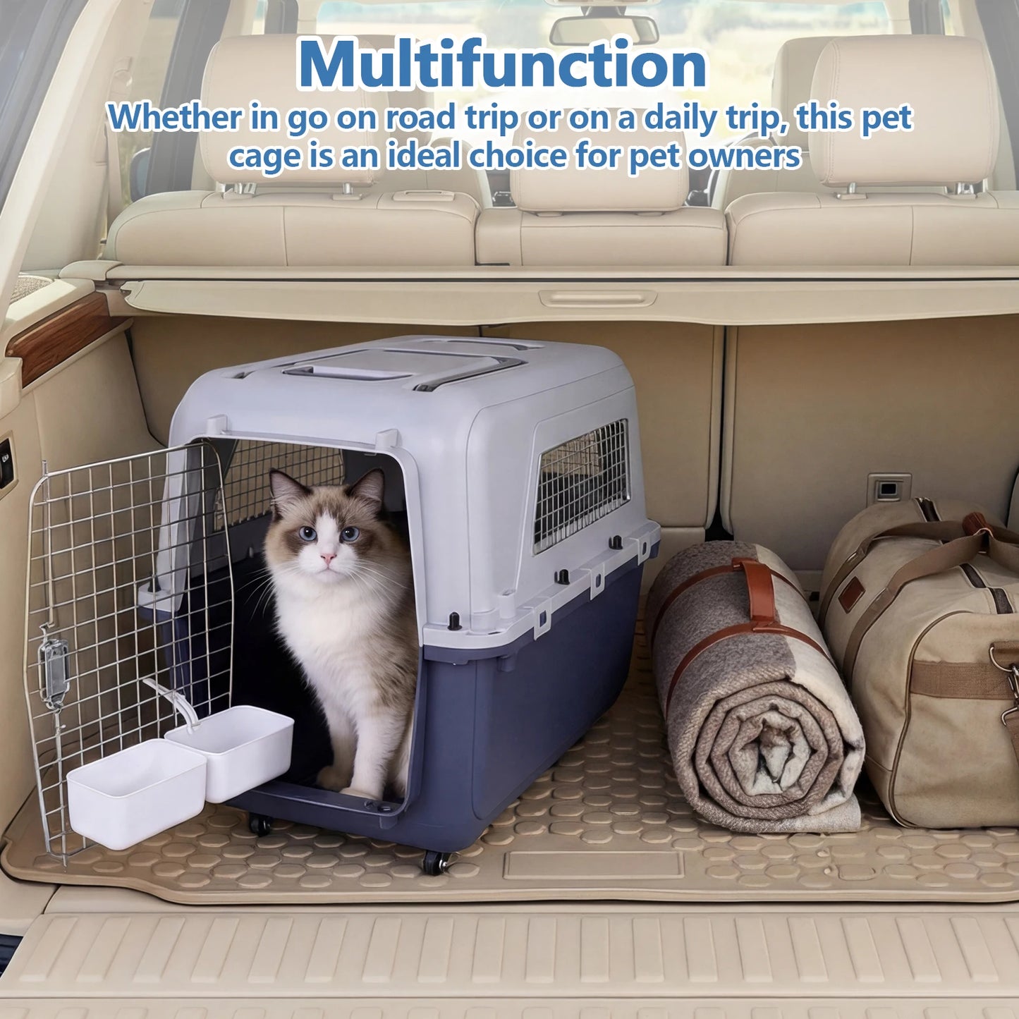 Cats Pet Travel Carrier Length 33in/Width 21.6in/Height 25.2in with Handle & Metal Door Pet Carrier & Crate for Puppies Kittens