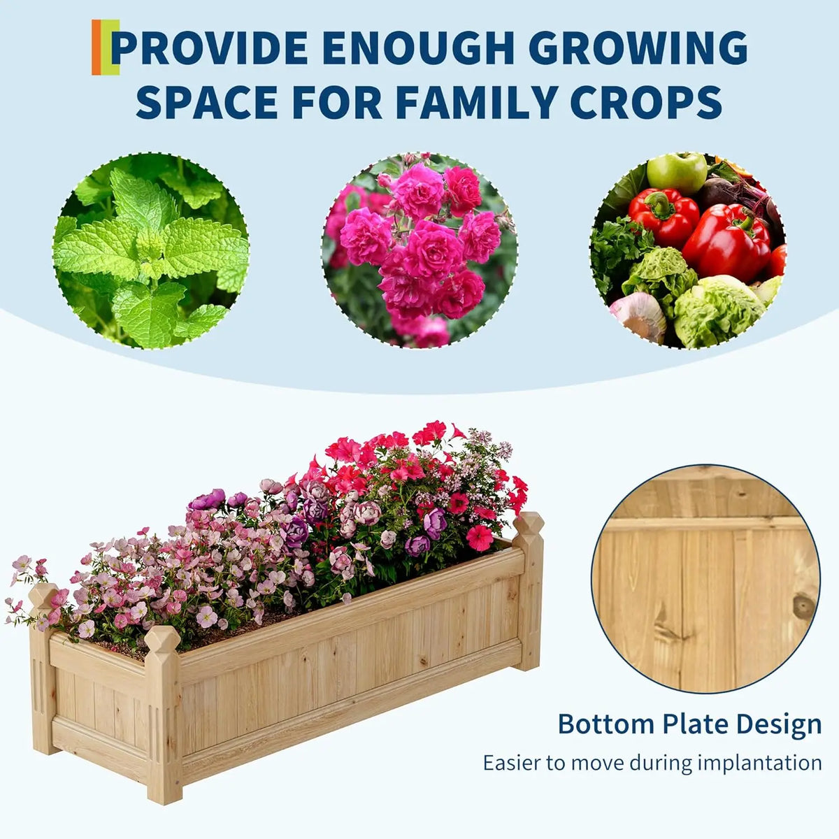 110x40x35cm Reljofum Rectangular Wooden Raised Garden Bed Planter Box | Practical Elevated Planting Bed For Outdoor Use, Supports Growing Multiple Kinds Of Garden Plants