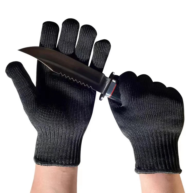 1Pair Black Level 5 Anti-cut Glove Safety Cut Proof Stab Resistant Wire Metal Work Gloves Garden Kitchen Household Safety Gloves