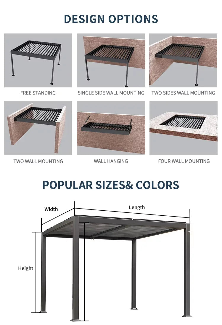 Bioclimatic Freestanding Metal Pavilion Snow Load Resistant Cold Weather Pergola Suitable For Outdoor Backyard Fire Pit Area