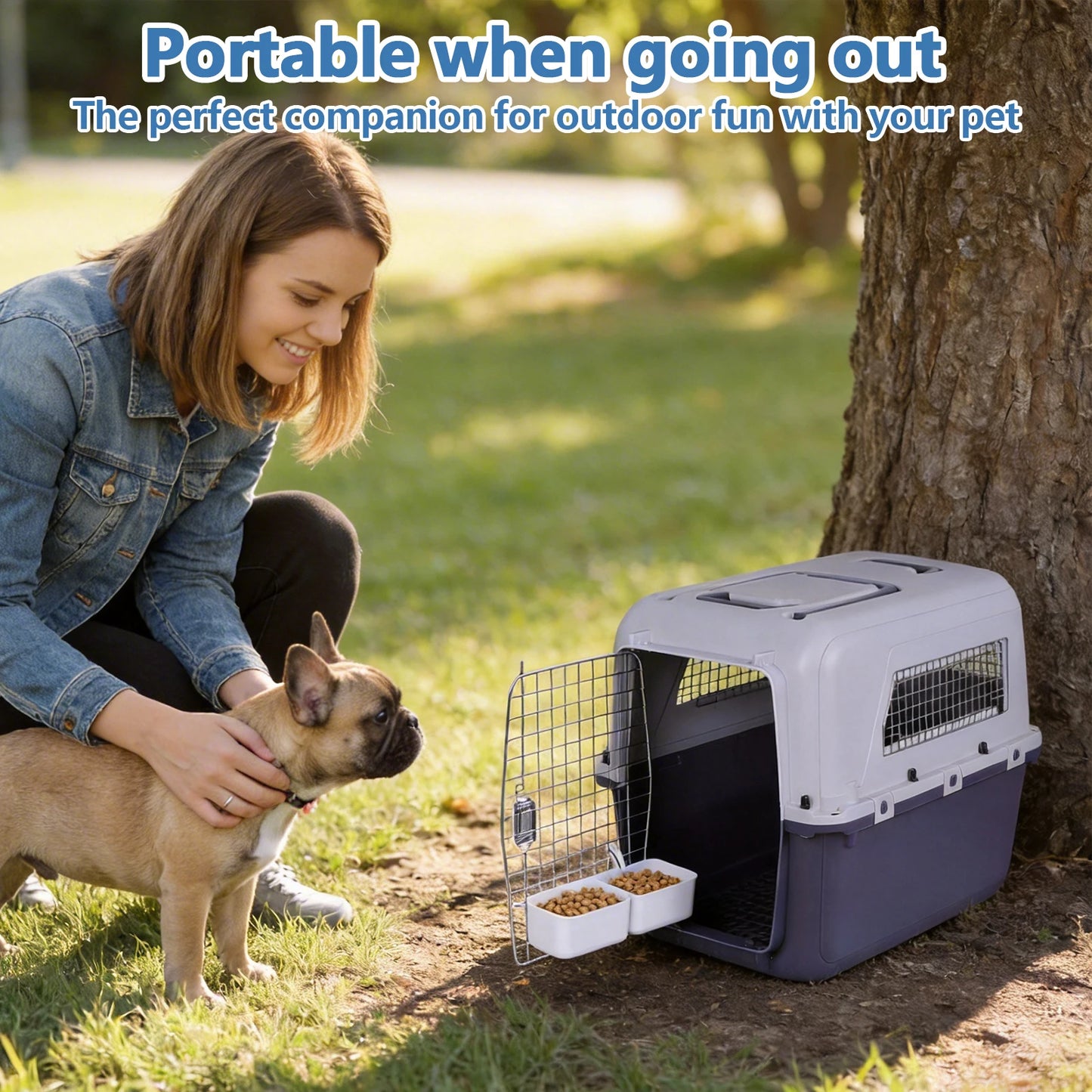 Cats Pet Travel Carrier Length 33in/Width 21.6in/Height 25.2in with Handle & Metal Door Pet Carrier & Crate for Puppies Kittens