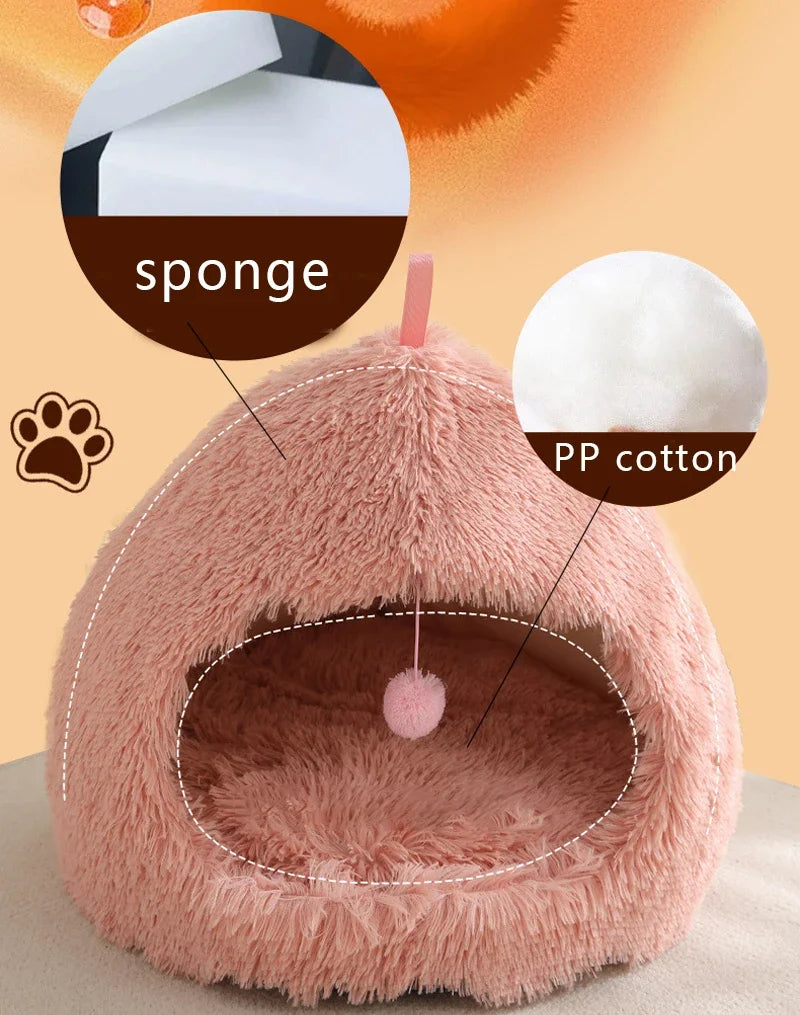 2026 Winter Soft Warm Pet Basket Cozy Kitten Lounger Cushion Velvet Pet House Tent Mat Foldable Washable Small Dog Sleeping Bed