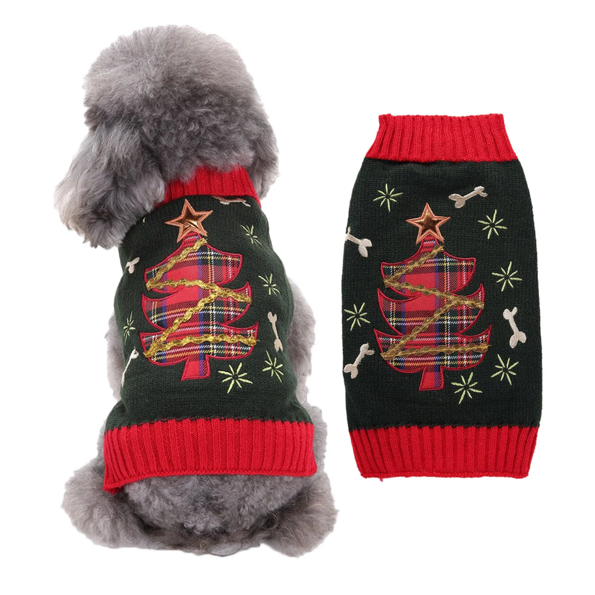 Christmas Dog Sweater for Small Dogs - Santa Claus Knit Pet Clothes for Poodle Teddy Puppy, Cute Warm Xmas Puppy Outfit
