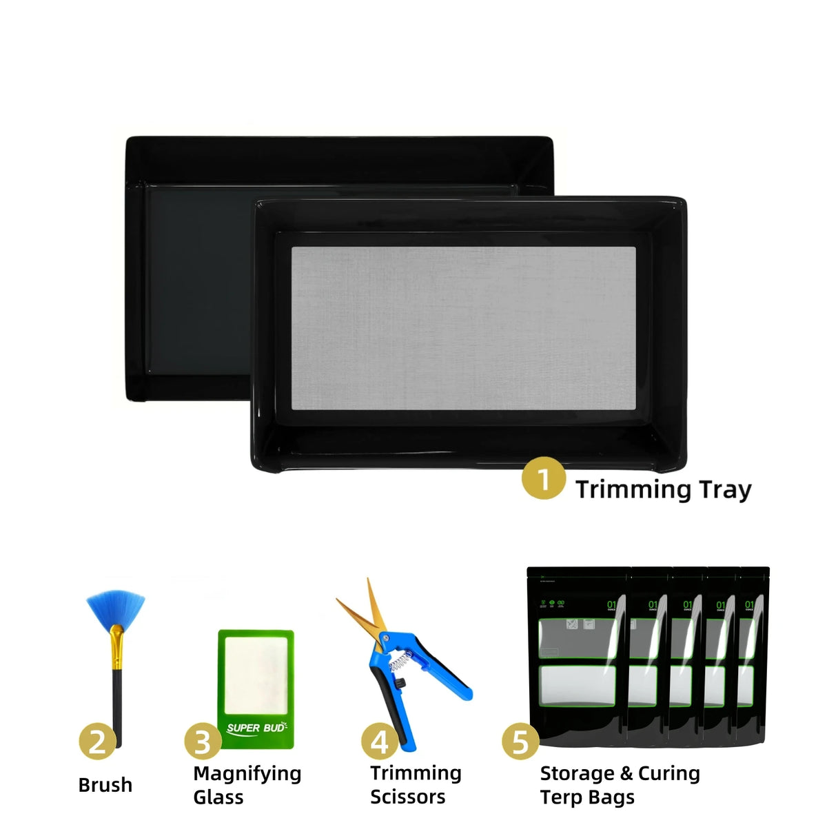 Trim Tray Kit with Trimming Tray 12" x 20", 150 Micron Pollen Screen, Bottom Harvest Bin, Scissors, Herb Plant Flower Dry Sifter