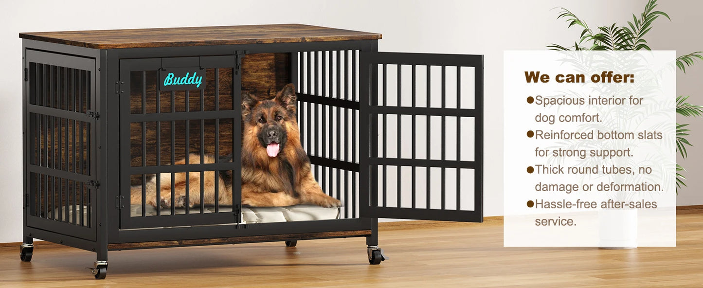 Dog Crate Furniture with Casters,Heavy Duty Dog Kennel Indoor for Large and Medium Dogs,Decorate House as TV Stand,Bedside Table