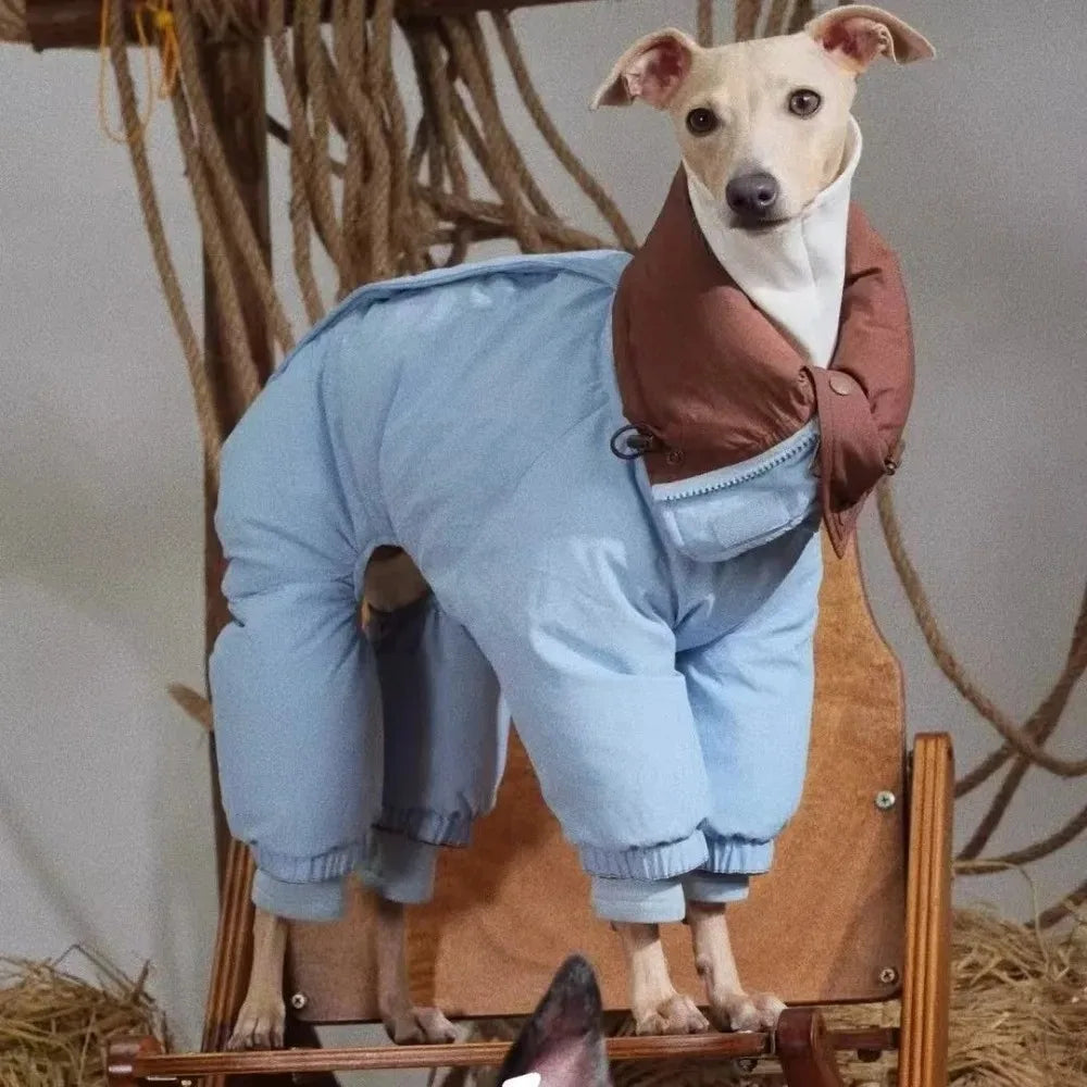 Thicken Pet Dog Parkas Coat,Four Legs Puppy Jumpsuit - High Neck Design & Double Sides Wearing, Whippet Greyhound Winter Outfits