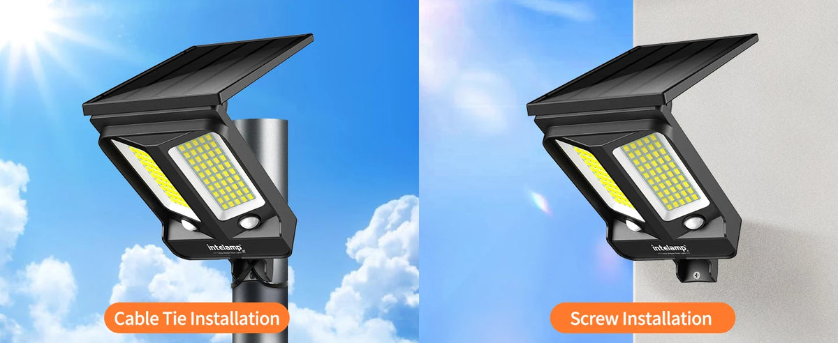 Intelamp Long Battery Life 4000mAh Outdoor Solar Flood Lights 240° Wide Security Street Light Two Motion Sensors For Garden Yard